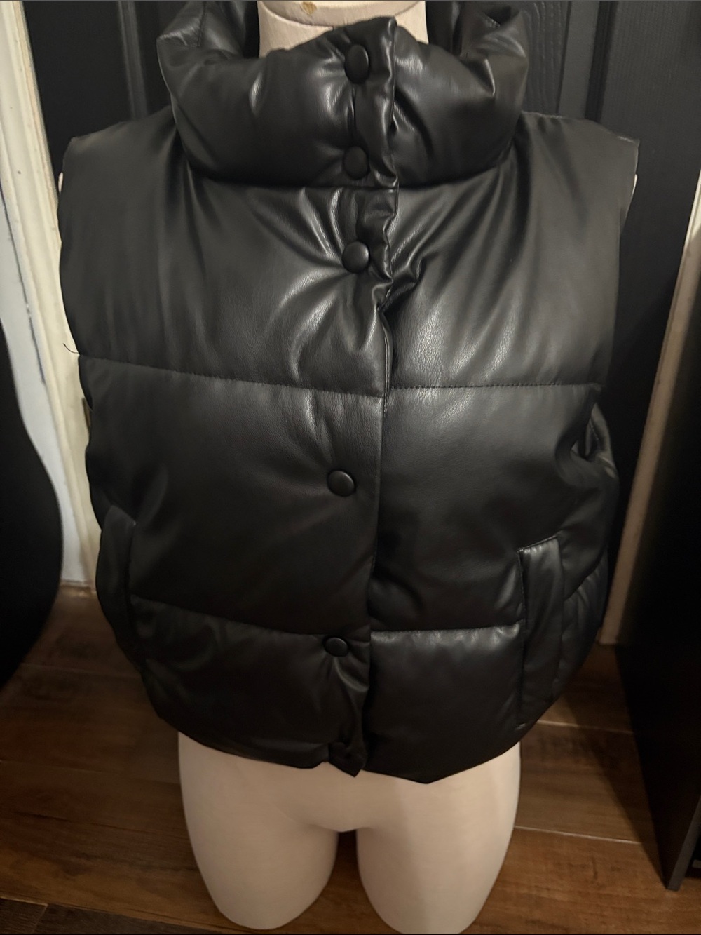 Love Tree Black Faux Leather Puffer Vest